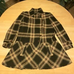 BILLTORNAD. Wool Blend Plaid Pea Coat FR 14ans/US Women’s Sm black/brown/white